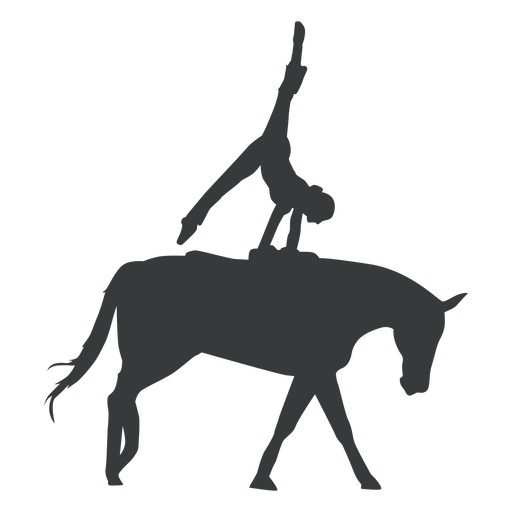 Garota fazendo truque em uma silhueta de cavalo Desenho PNG
