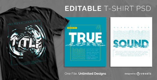 Wasserwellen Text skalierbare PSD-T-Shirt-Vorlage