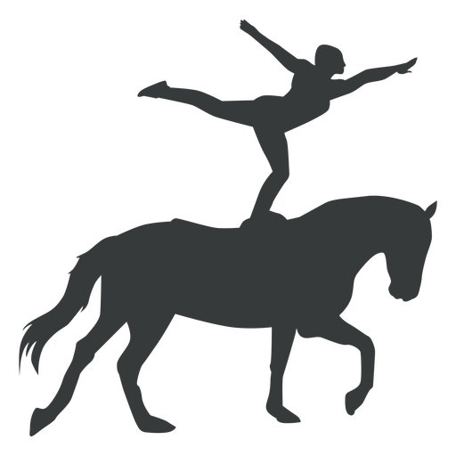 Garota fazendo acrobacias na silhueta do cavalo Desenho PNG