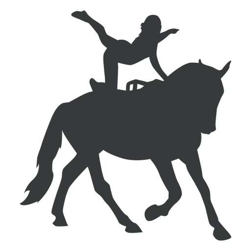Garota realizando acrobacias em uma silhueta de cavalo Desenho PNG