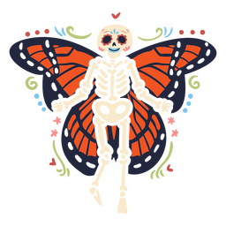 Esqueleto mexicano com asas de borboleta Desenho PNG