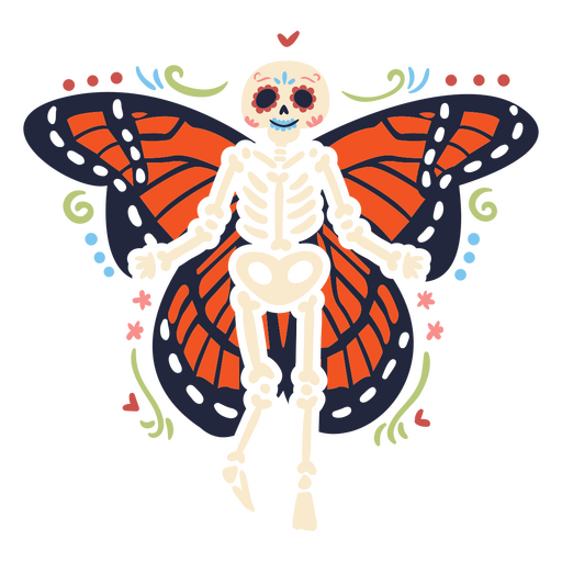 Esqueleto mexicano com asas de borboleta Desenho PNG