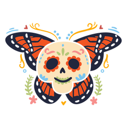 Mexican holiday skull with monarch butterfly PNG Design