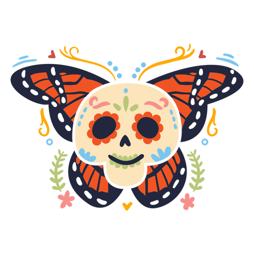 Calavera de fiesta mexicana con mariposa monarca Diseño PNG