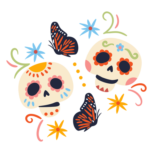 Mexican holiday decorated skulls PNG Design