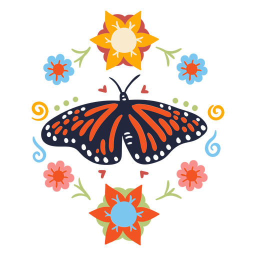 Borboleta monarca decorativa colorida Desenho PNG