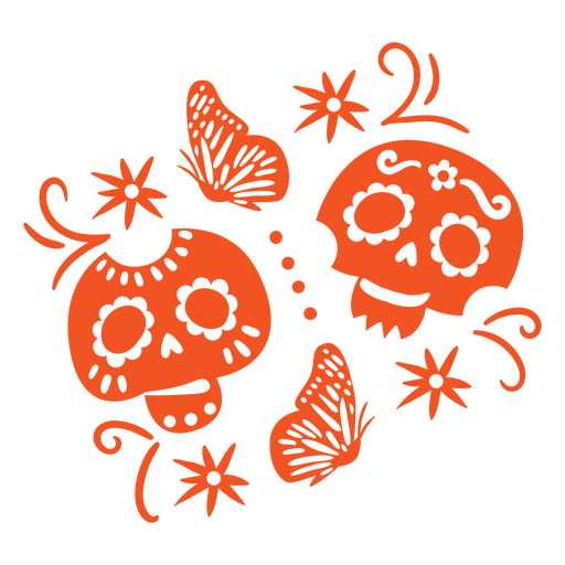 Crânios e borboletas mexicanos decorativos Desenho PNG