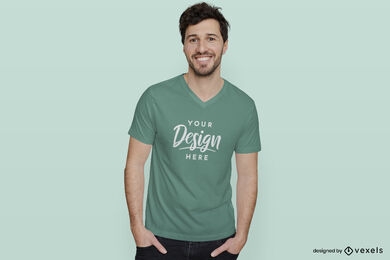 Mann in grünem T-Shirt und flachem Hintergrundmodell
