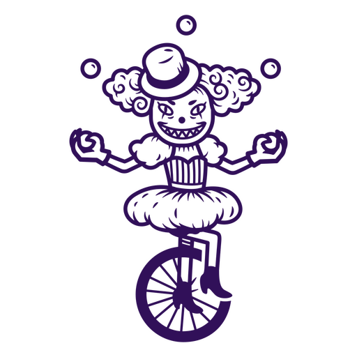 Spooky clown juggling on a monocycle PNG Design