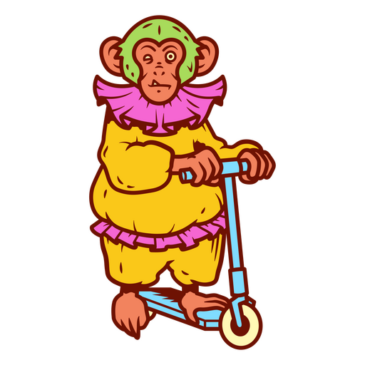 Macaco fantasiado de palhaço andando de scooter Desenho PNG