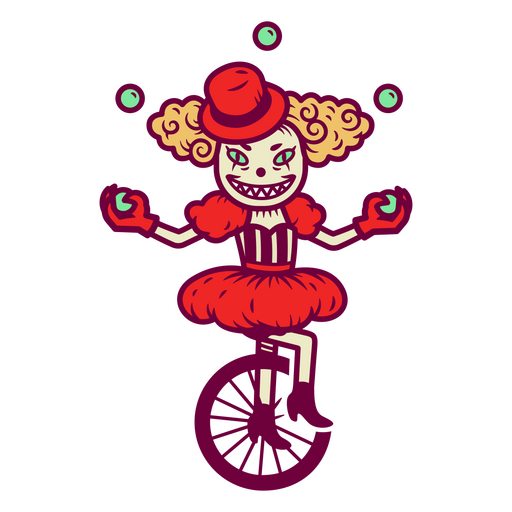 Monster clown juggling on monocycle PNG Design