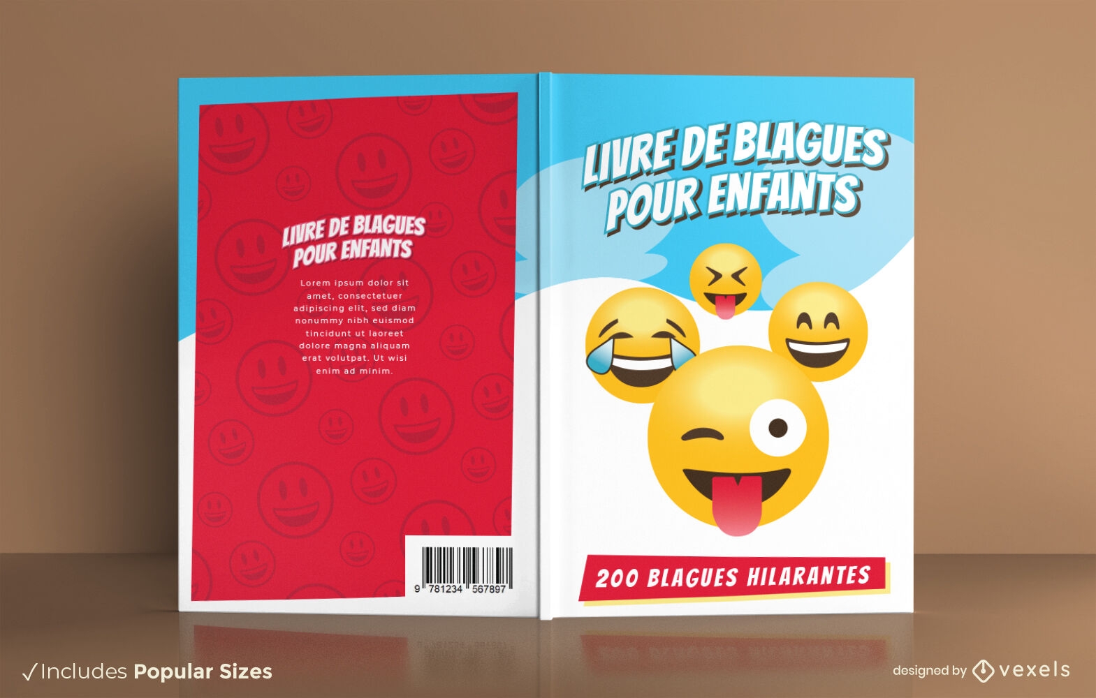 Funny emoji faces joke book cover design