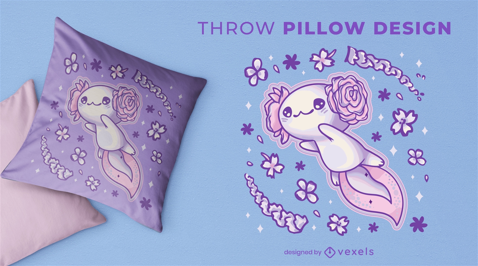 Flying axolotl animal cute throw pillow design