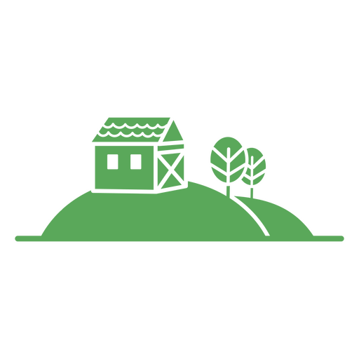 Haus auf einem Hügel mit Bäumen PNG-Design