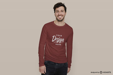 Man in red long sleeve t-shirt mockup