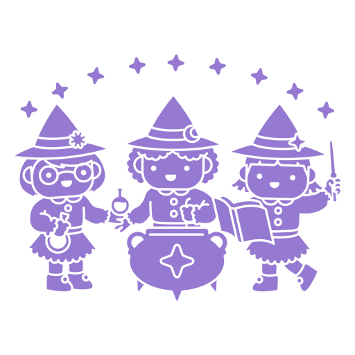 Cute witches group cooking magic spell PNG Design