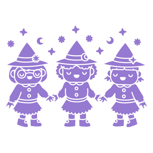 Três personagens fofos de bruxas Desenho PNG
