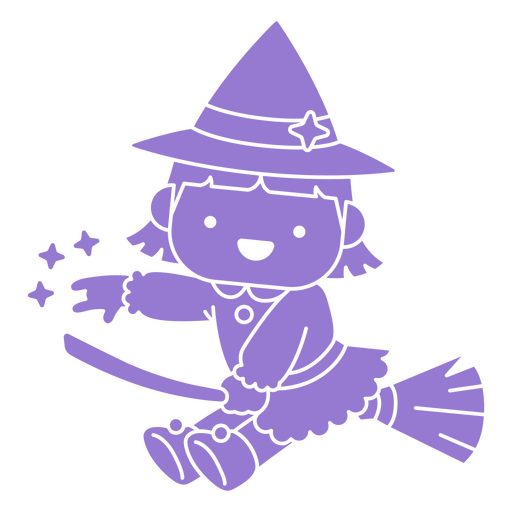 Cute little witch flying broom  PNG Design