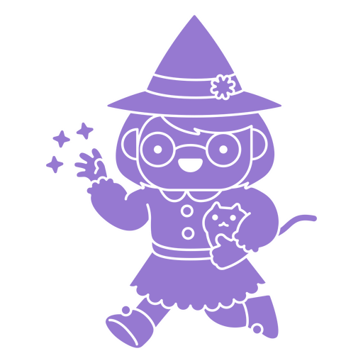 Cute witch character with cat PNG Design