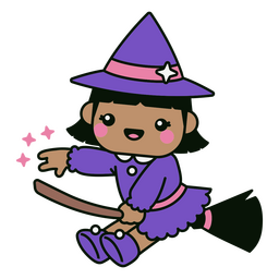Bruxa kawaii fofa na vassoura voadora Desenho PNG