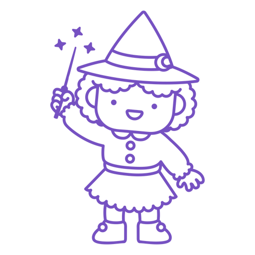 Cute kawaii witch with magic wand PNG Design