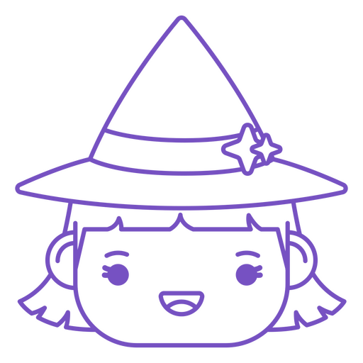 Ícone de cabeça de bruxa kawaii bonito Desenho PNG