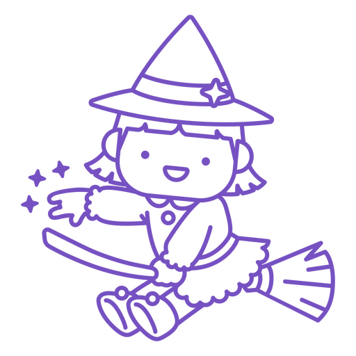 Cute kawaii witch character flying PNG Design