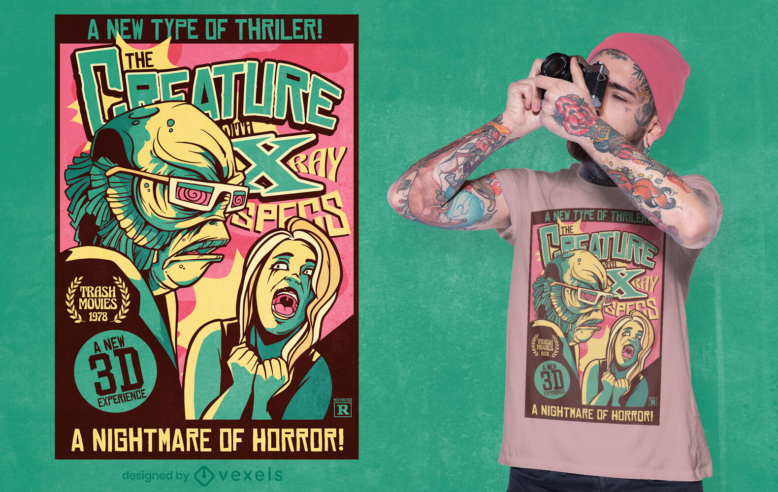 Scary creature retro poster t-shirt design