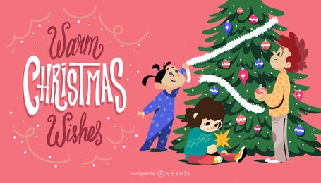 Children with christmas tree illustration