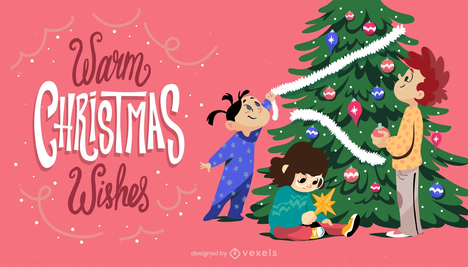 Niños con ilustración de árbol de navidad