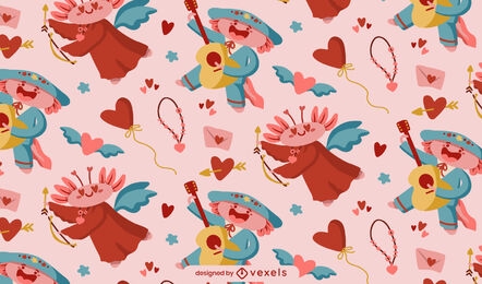 Axolotl love characters cute pattern
