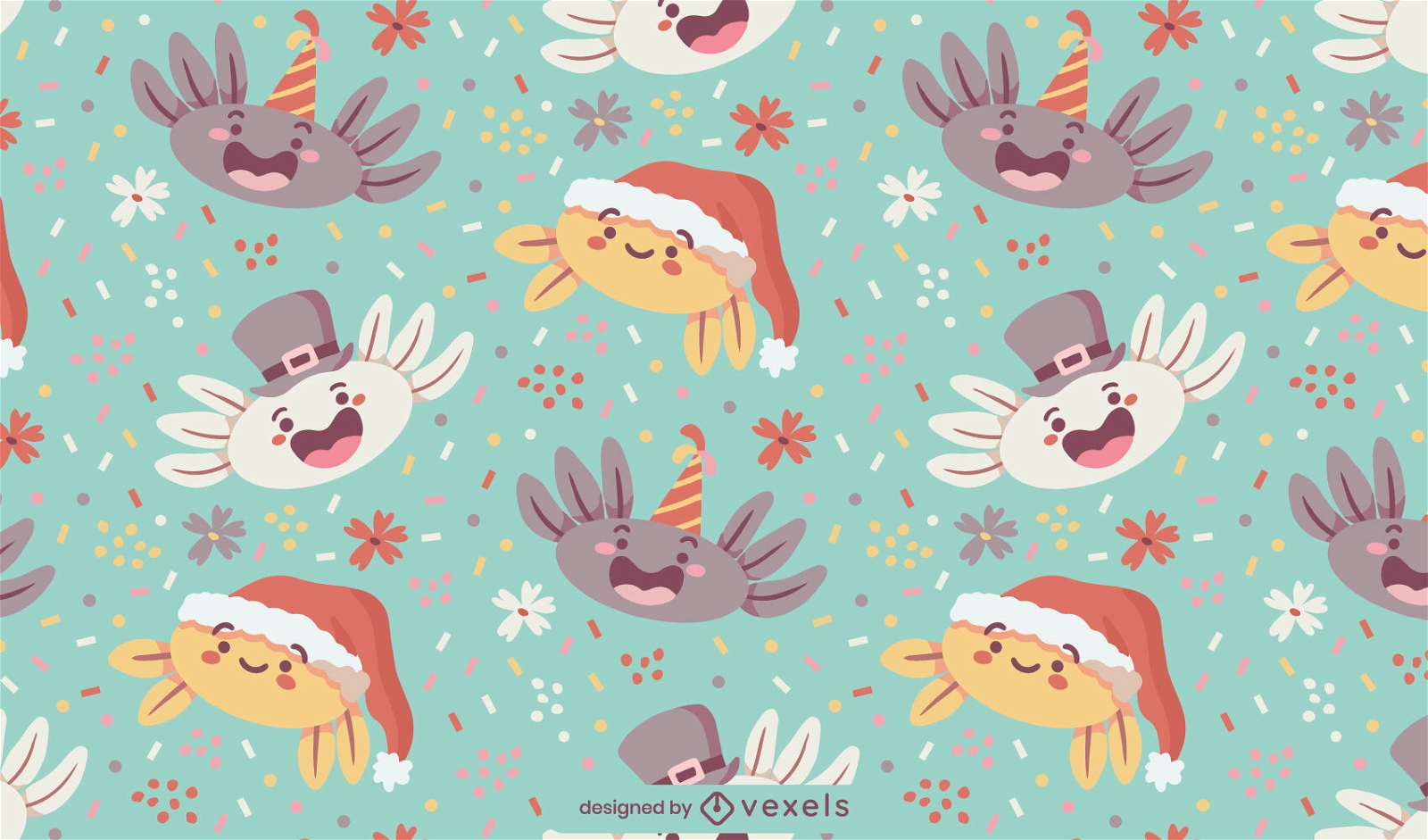 Axolotl holidays characters cute pattern