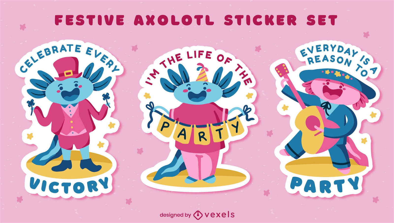 Festive axolotl cute sticker set