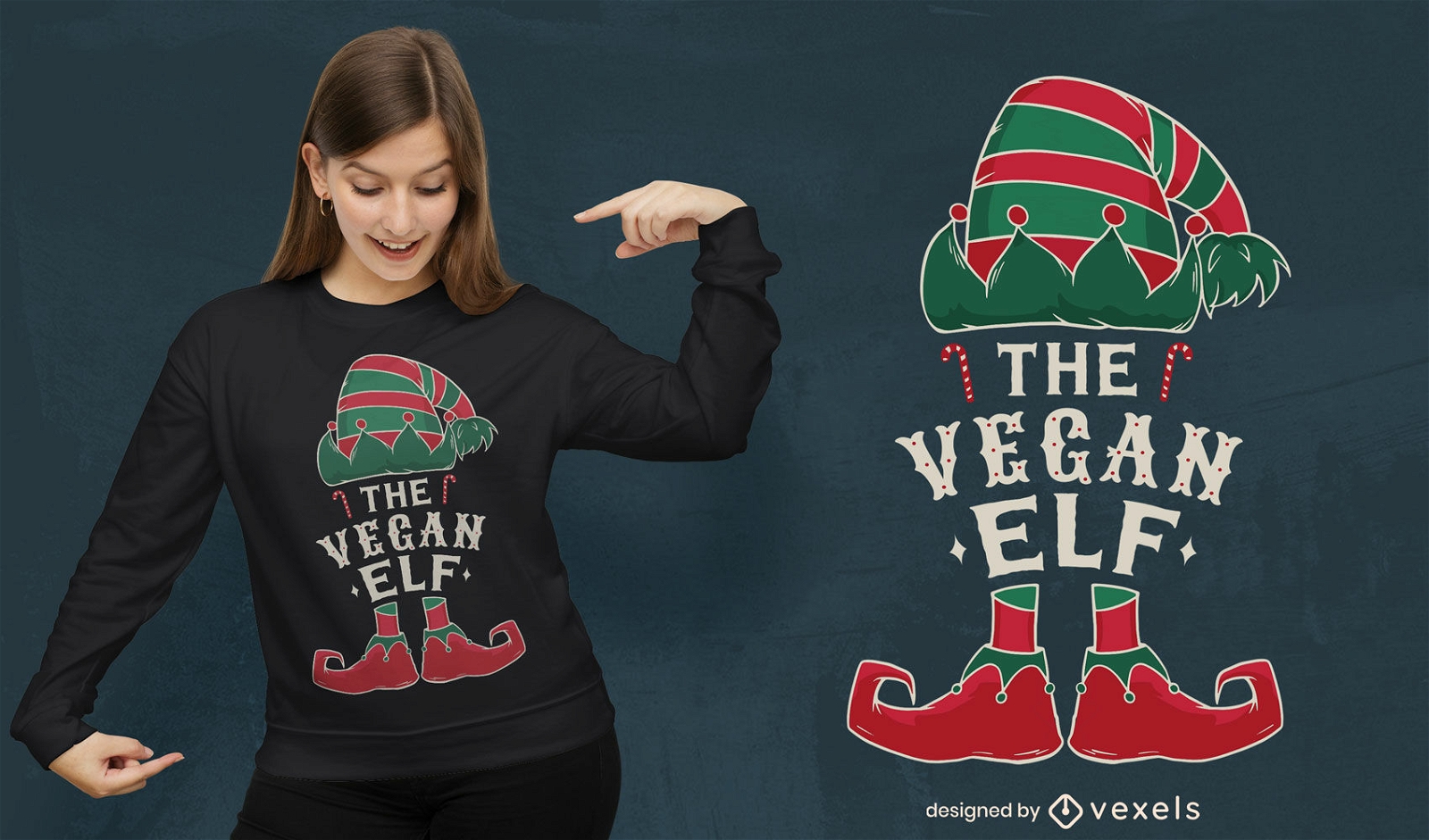 Diseño de camiseta de sombrero y botas de elfo vegano.