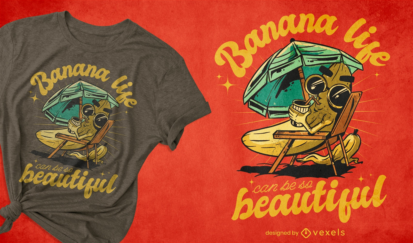 Cartoon-Bananen-Sommerferien-T-Shirt-Design