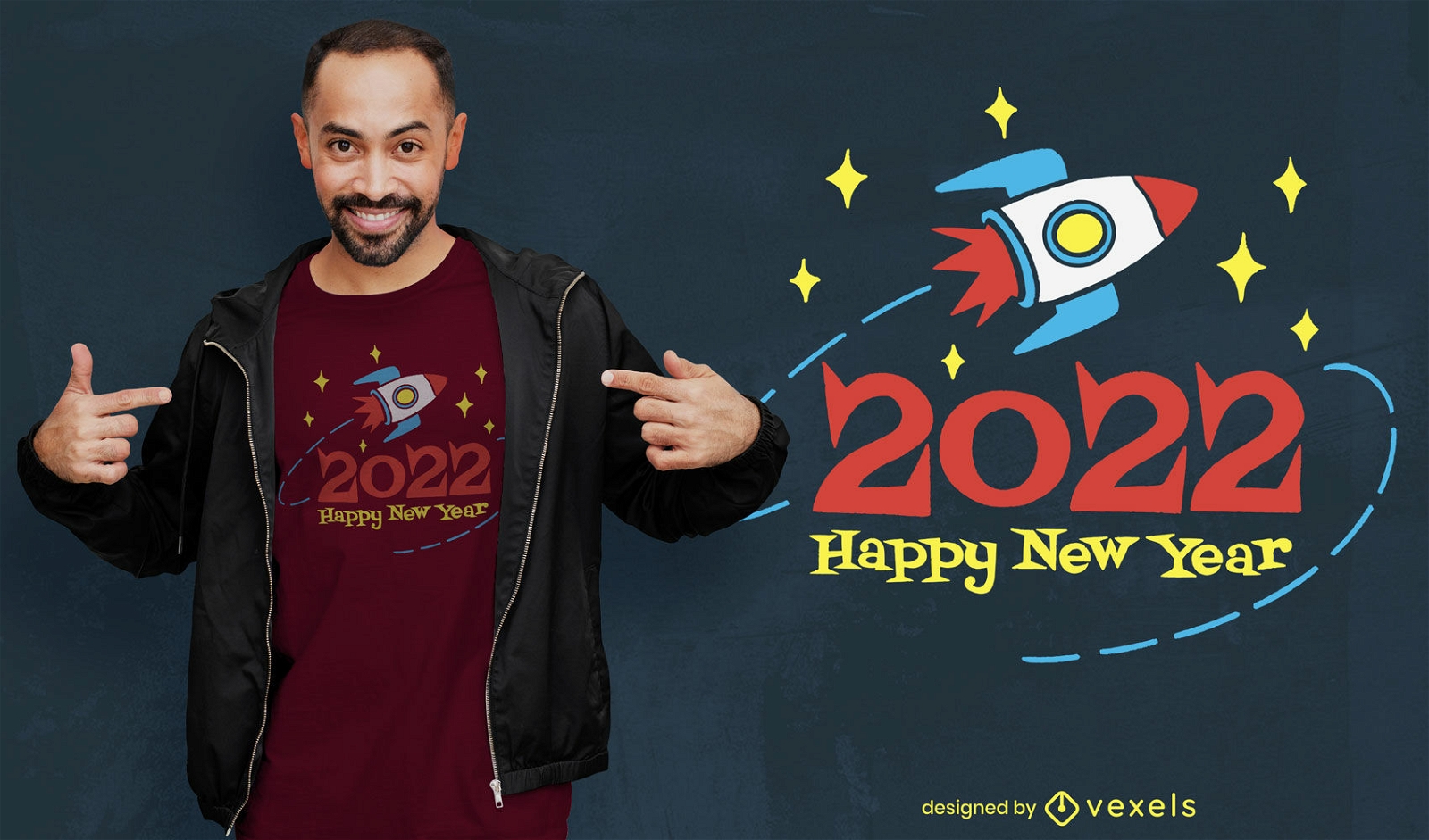 2022 Frohes neues Rakete T-Shirt Design
