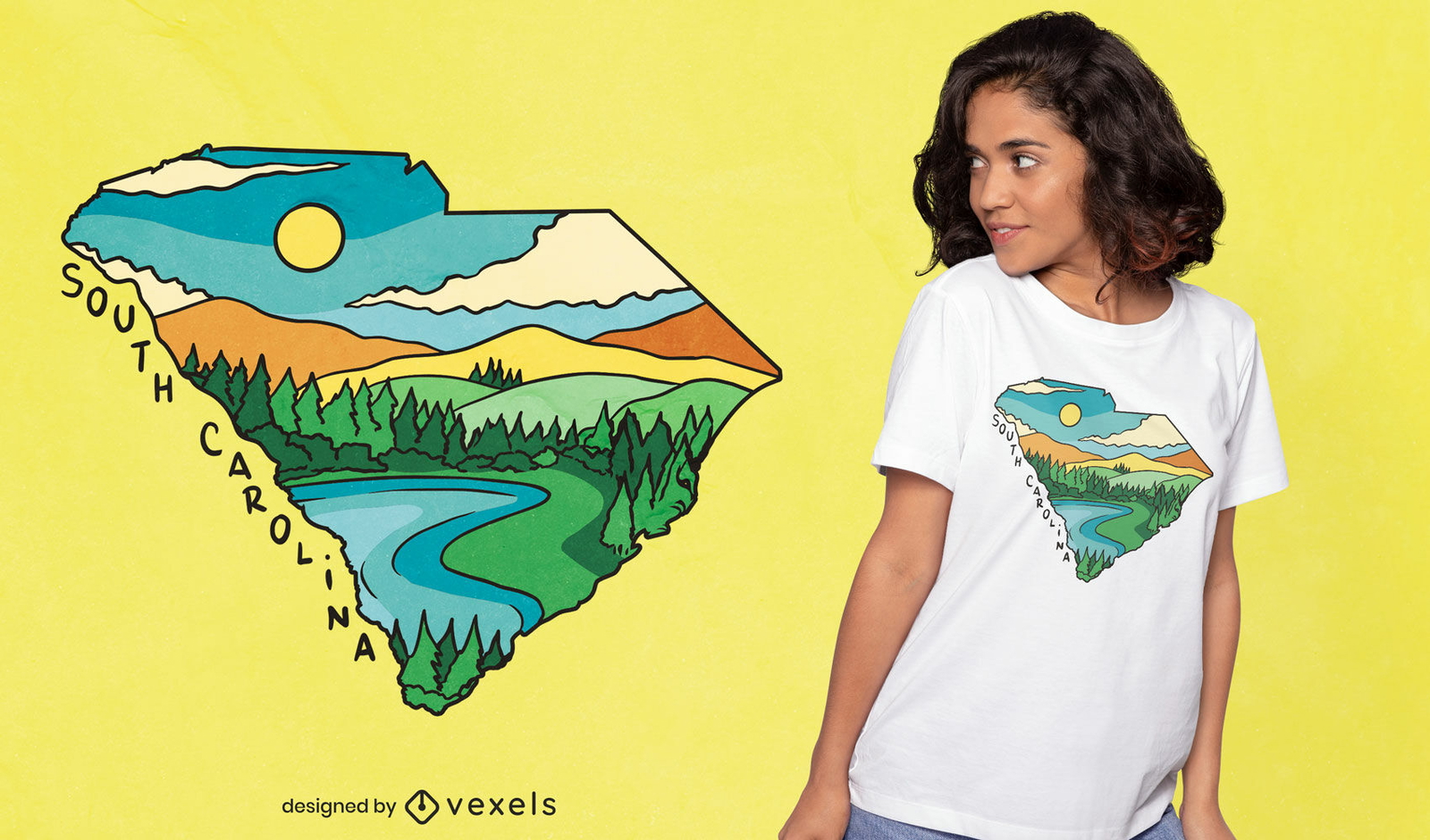 Diseño de camiseta de paisaje de mapa de Carolina del Sur