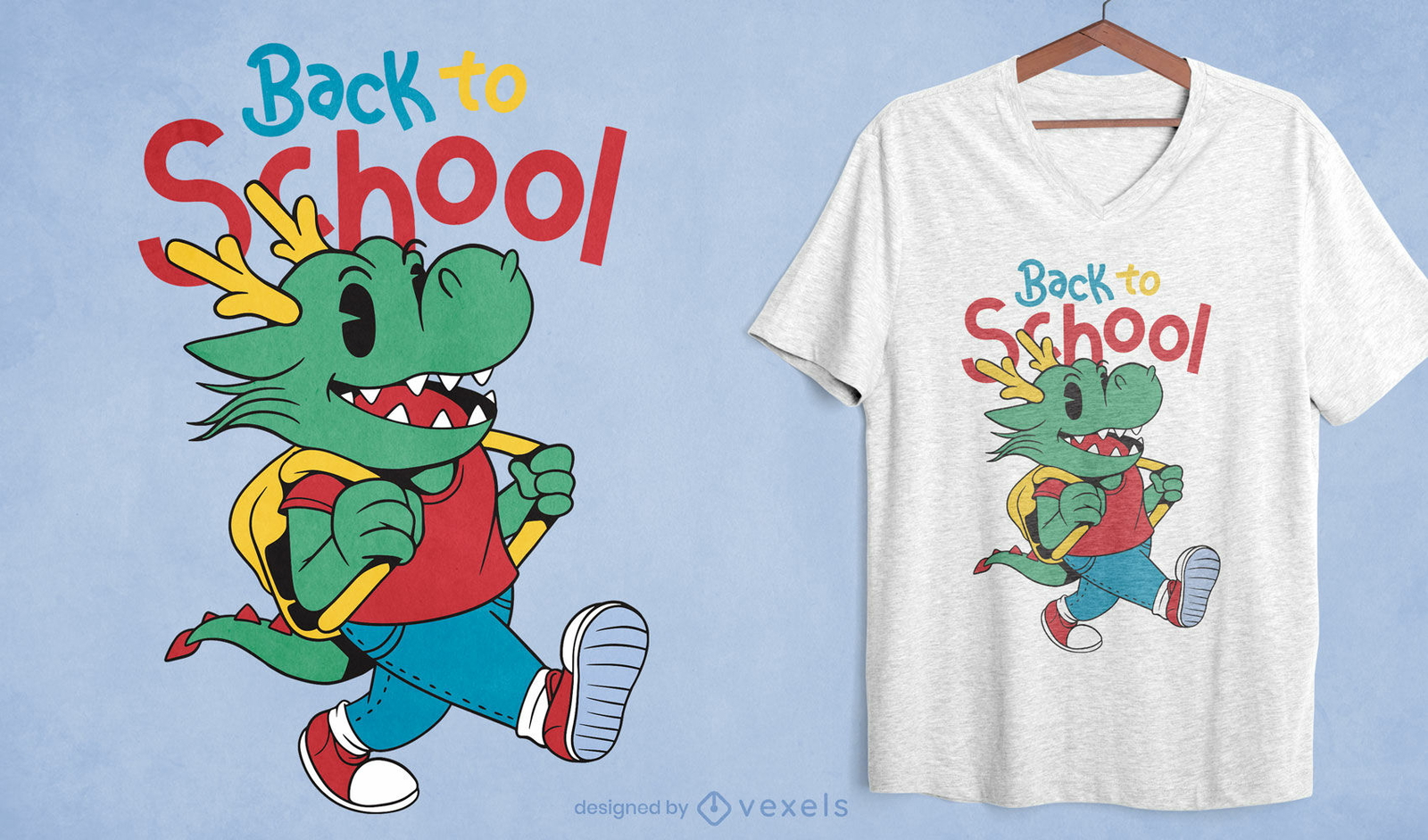 Diseño de camiseta de dibujos animados de dragón de regreso a la escuela