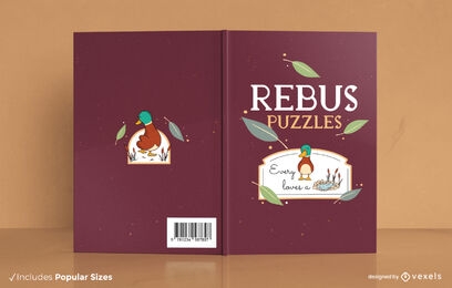 Diseño de portada del libro de actividades de rompecabezas de Rebus