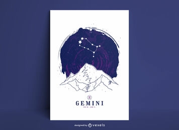 Gemini zodiac sign constellation poster template