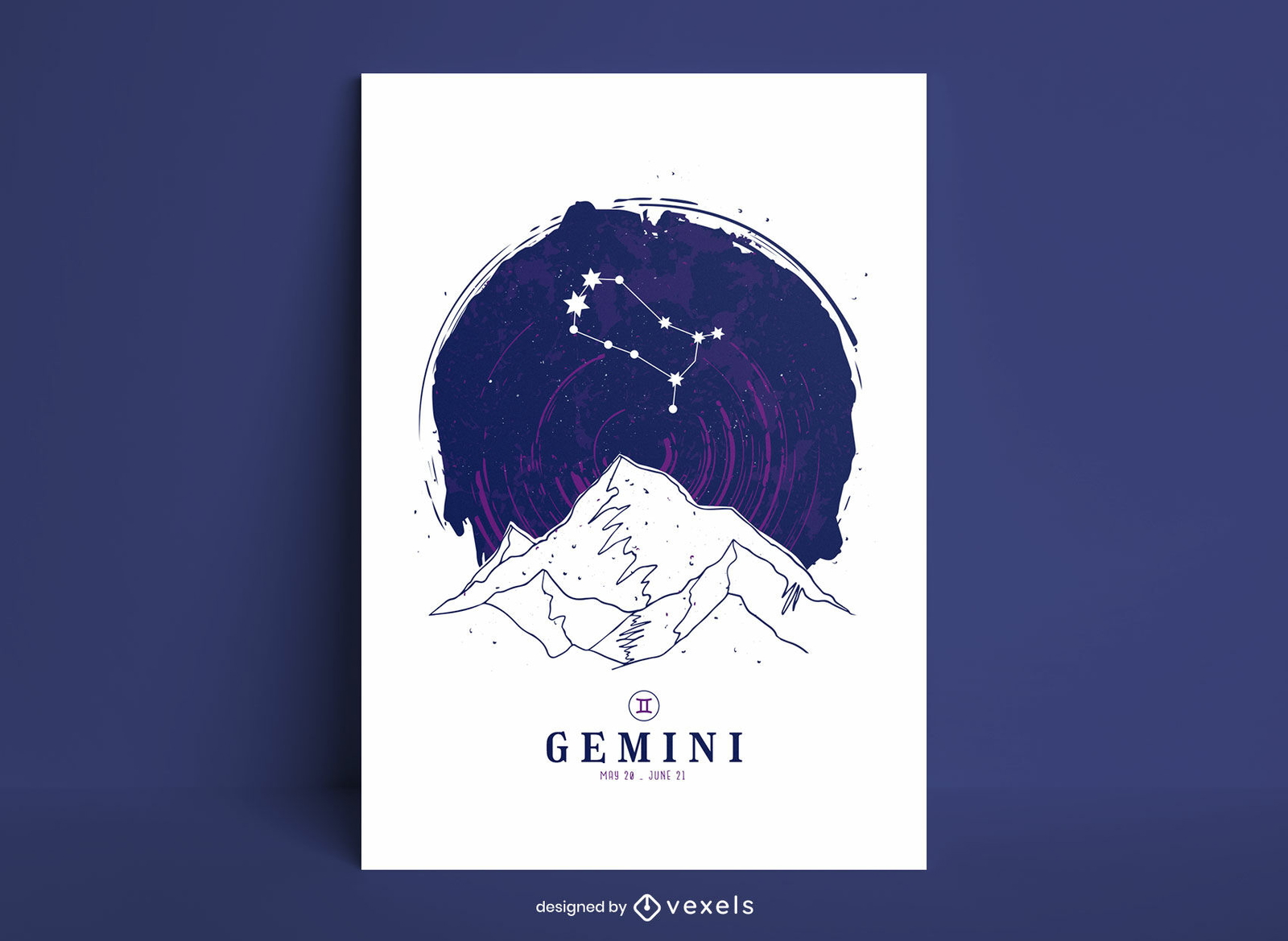 Plantilla de póster de constelación de signos del zodiaco de Géminis