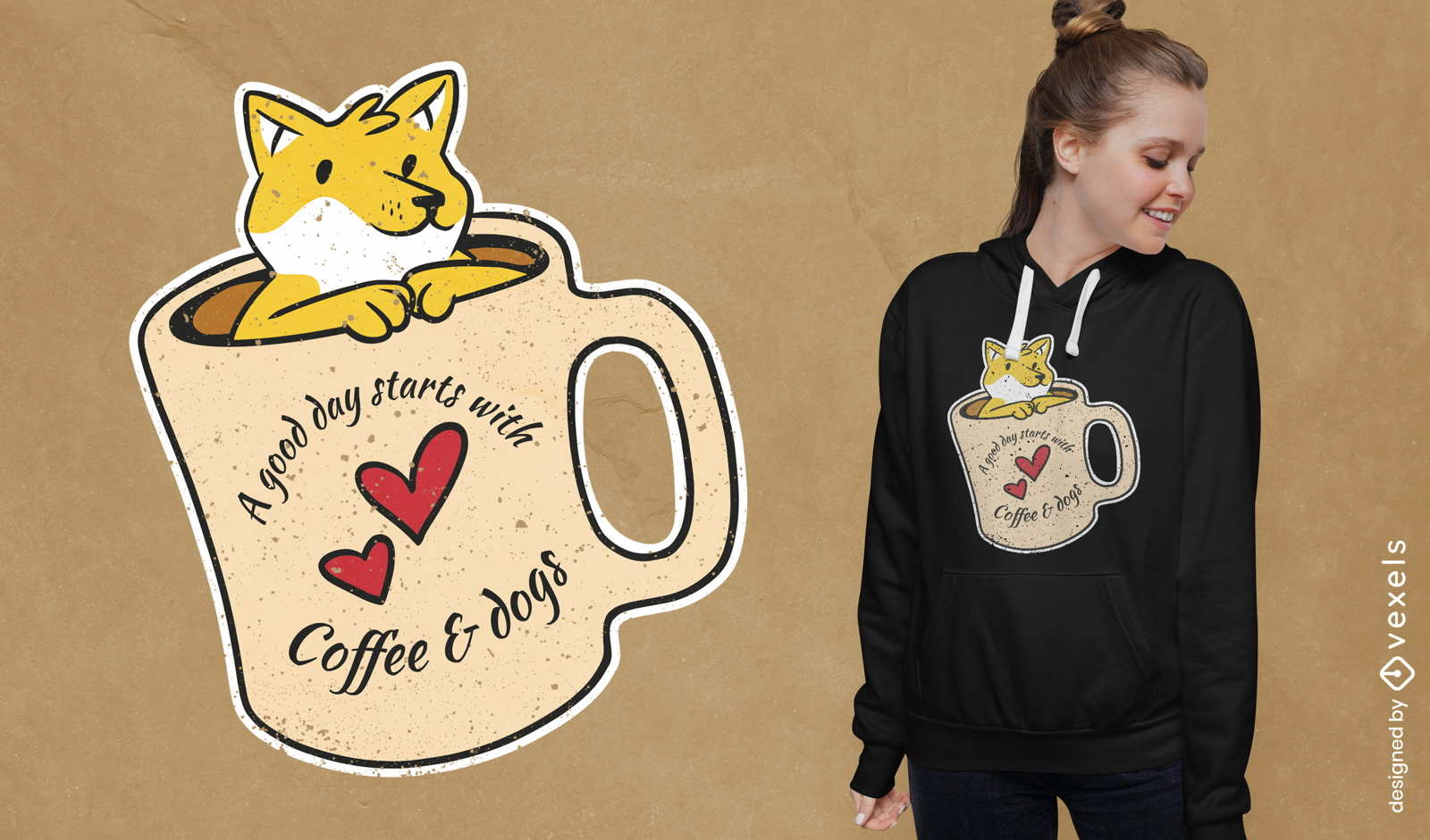 Design de camiseta de café e cachorros