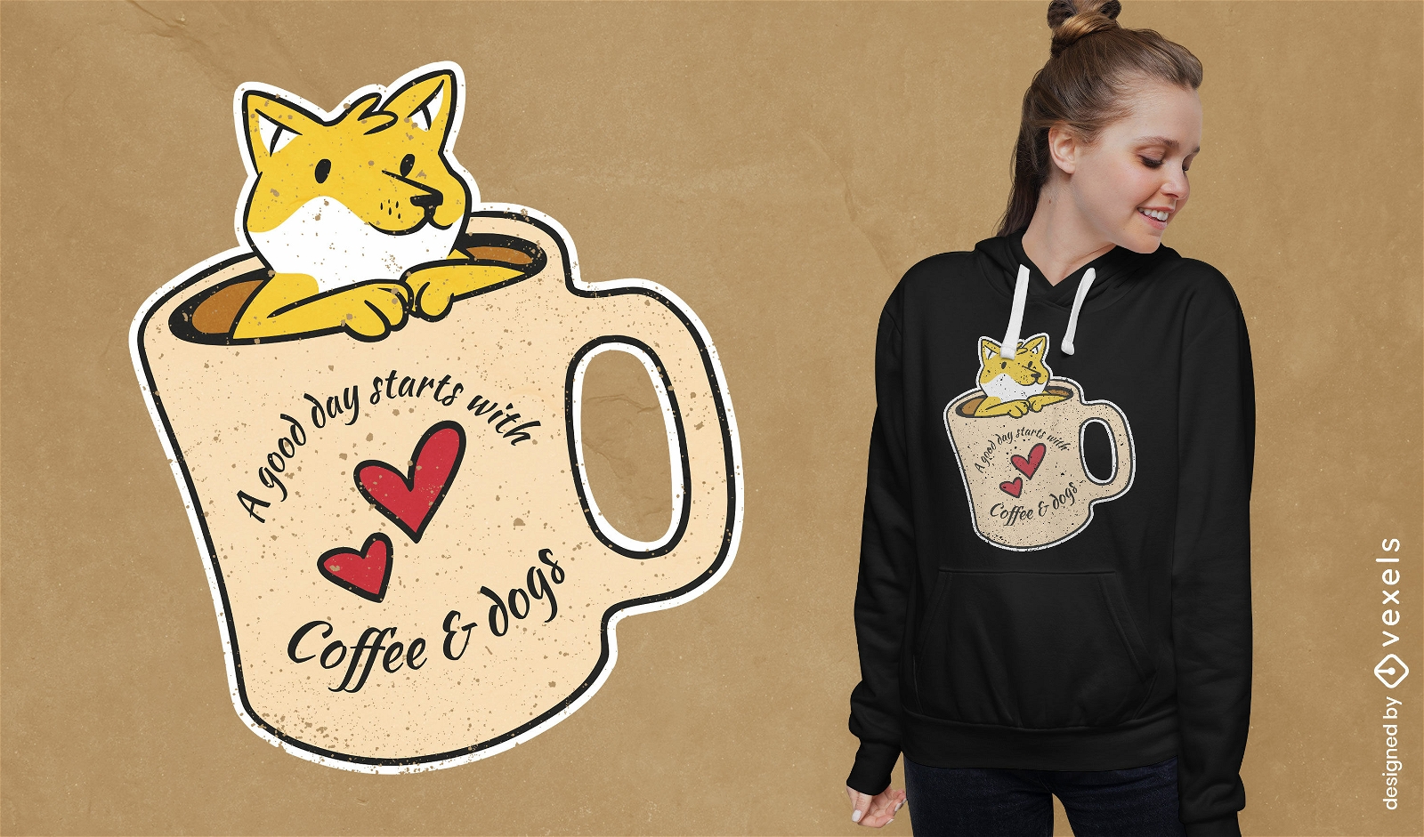 Kaffee und Hunde-T-Shirt-Design