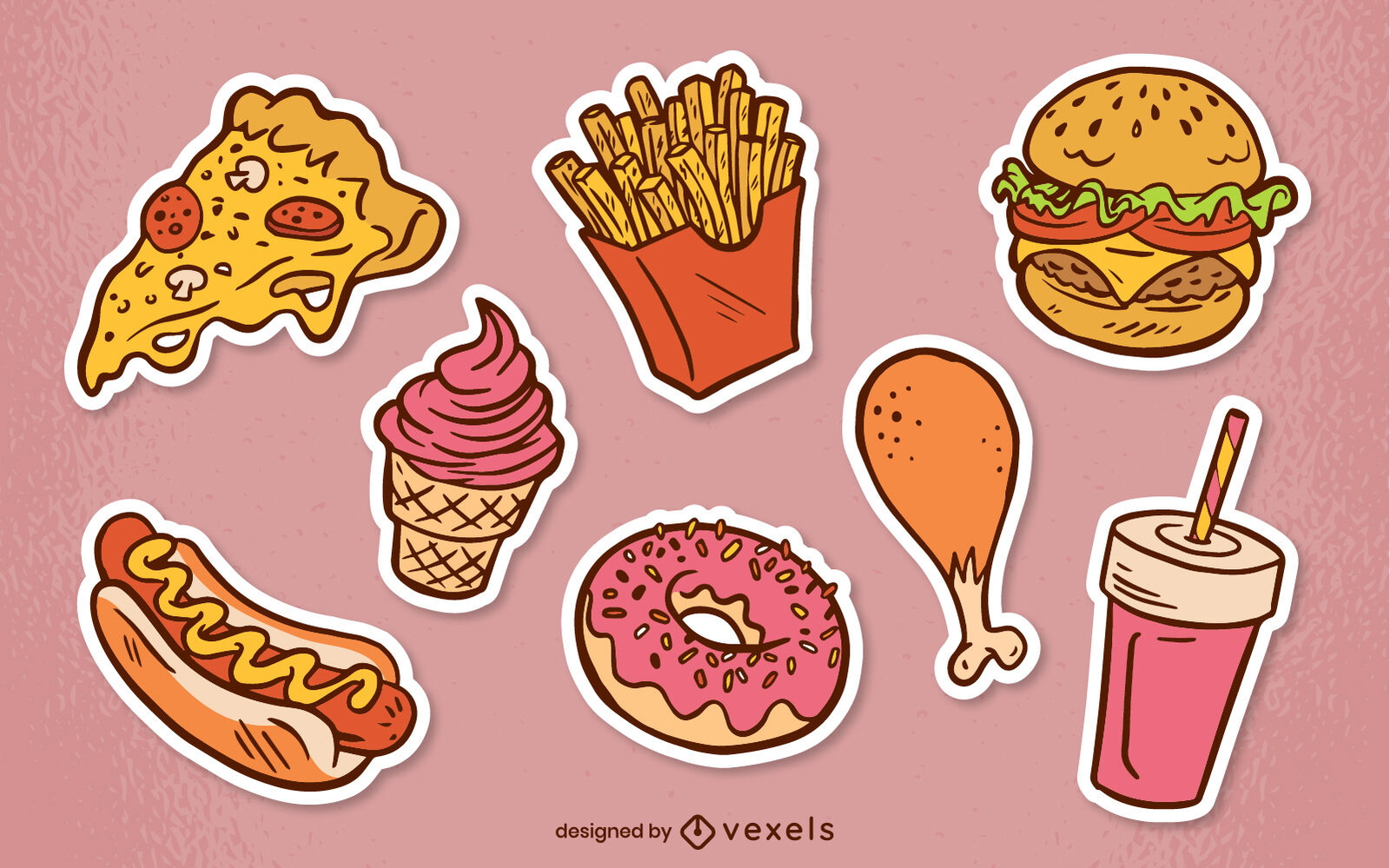 Descarga Vector De Set De Pegatinas Kawaii De Comida Rápida