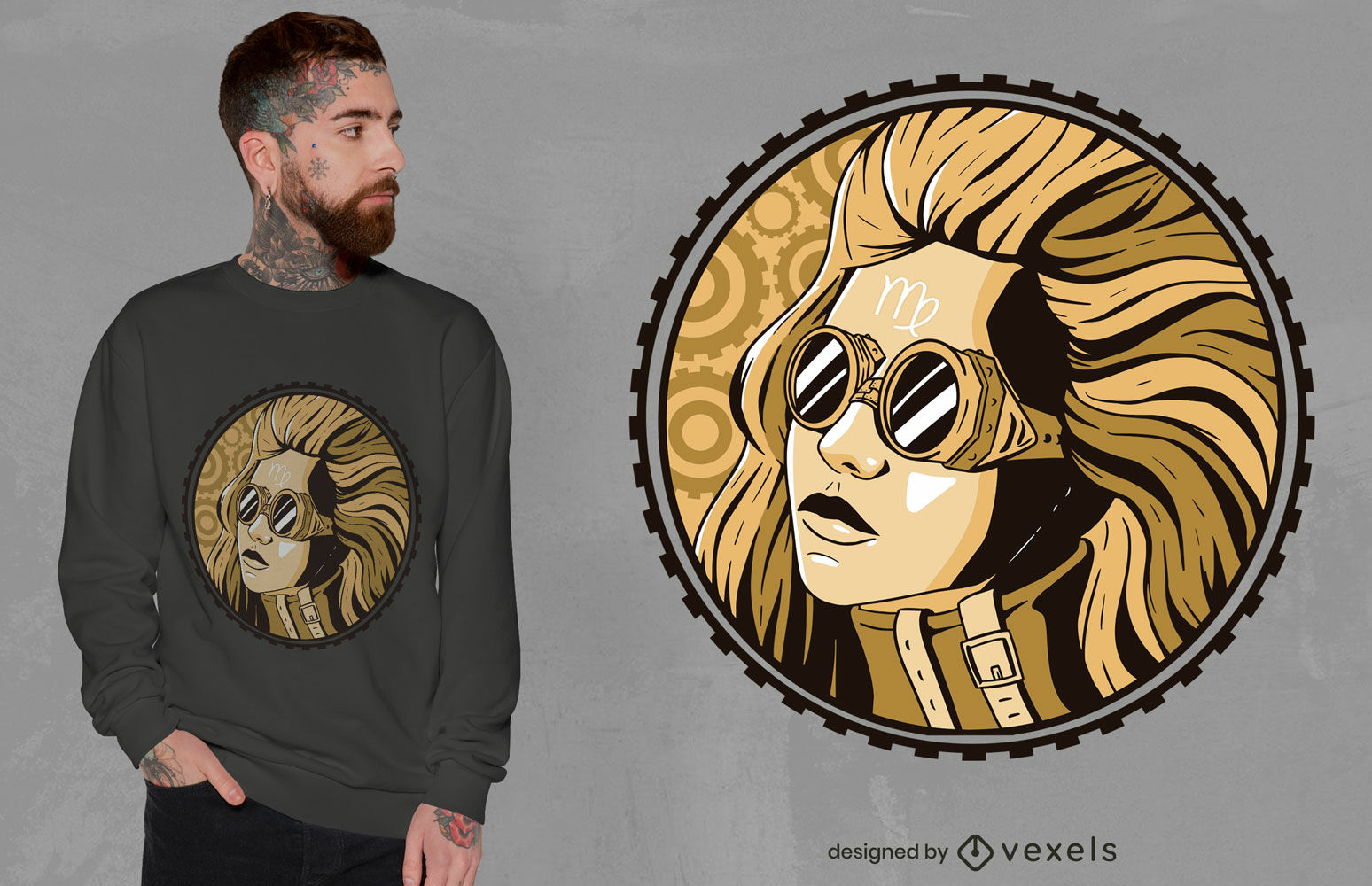 Diseño de camiseta mujer virgo steampunk.