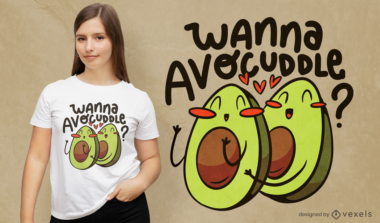 Fröhliches Avocado-Cartoon-Essen-T-Shirt-Design