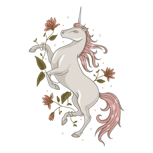 Unicornio flores criatura mística Diseño PNG