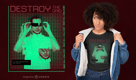 Man in glasses vaporwave grid t-shirt design