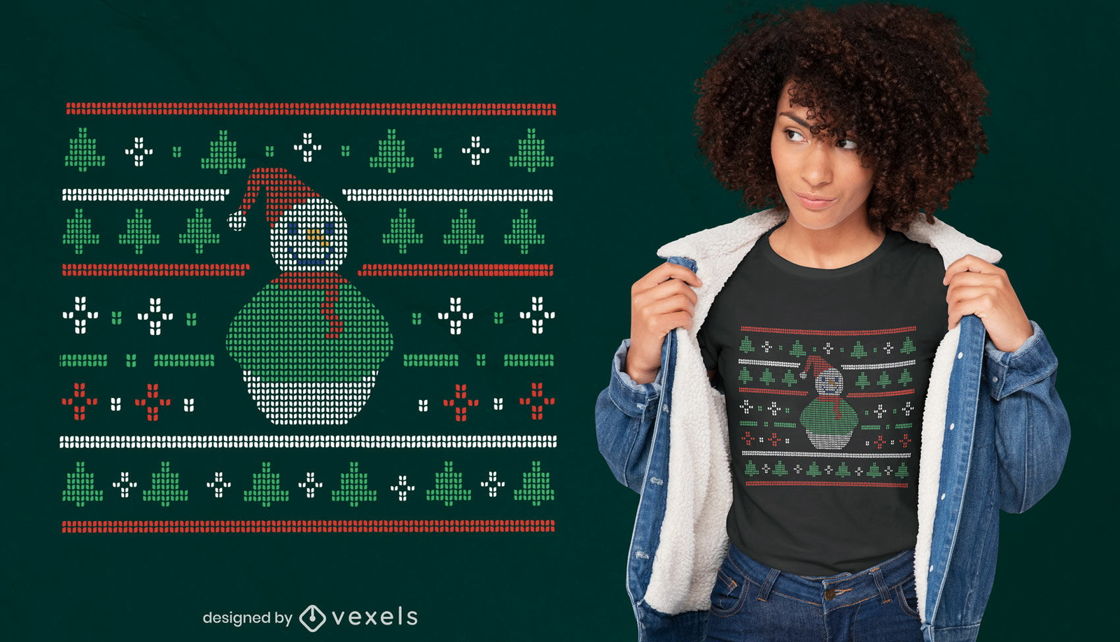 Diseño de camiseta de suéter navideño feo muñeco de nieve