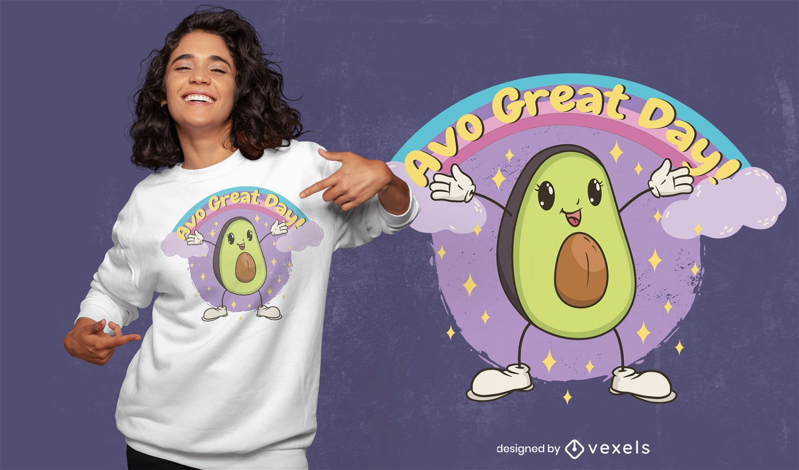 Desenho de t-shirt sorridente com abacate feliz